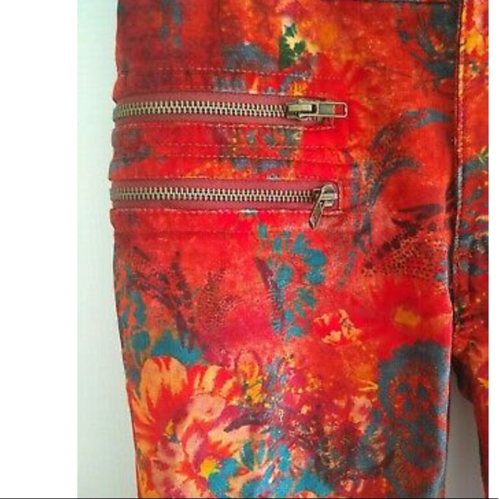 FREE PEOPLE orange velvet floral high waist pants - Picture 5 of 11